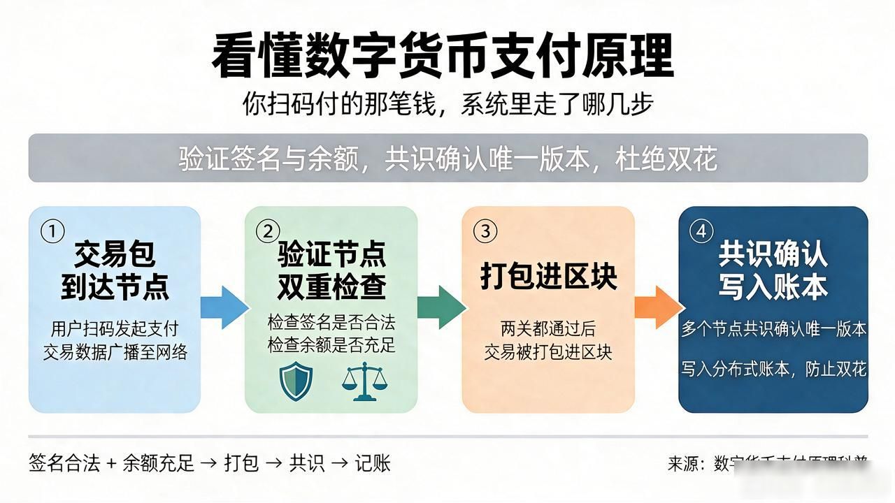 看懂数字货币支付原理：你扫码付的那笔钱，系统里走了哪几步